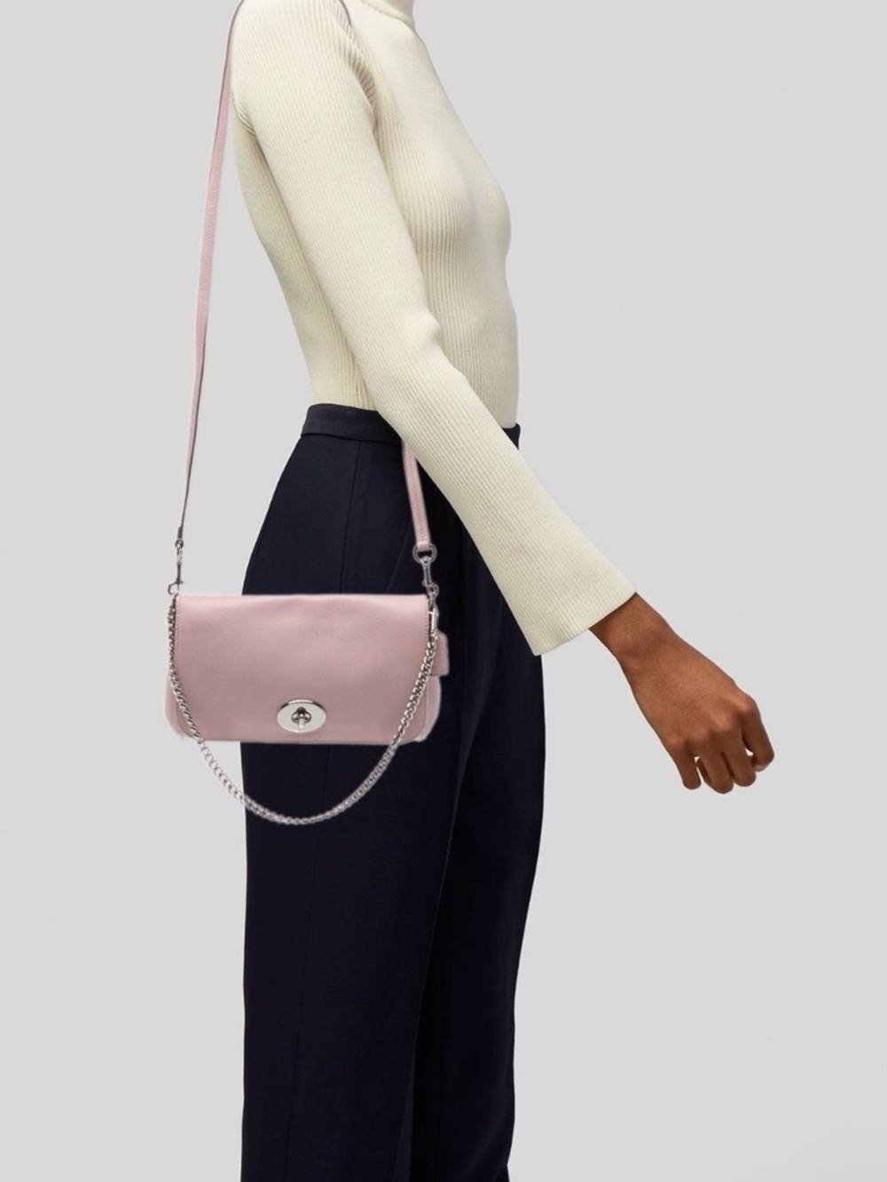 Coach Pale Pink Leather Crossbody with Silver Chain